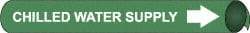 NMC - Pipe Marker with Chilled Water Supply Legend and Arrow Graphic - 3-3/8 to 4-1/2" Pipe Outside Diam, White on Green - Makers Industrial Supply