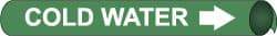 NMC - Pipe Marker with Cold Water Legend and Arrow Graphic - 1-1/8 to 2-3/8" Pipe Outside Diam, White on Green - Makers Industrial Supply