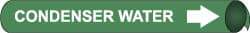 NMC - Pipe Marker with Condenser Water Legend and Arrow Graphic - 4-5/8 to 5-7/8" Pipe Outside Diam, White on Green - Makers Industrial Supply