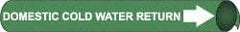 NMC - Pipe Marker with Domestic Cold Water Return Legend and Arrow Graphic - 10 to 10" Pipe Outside Diam, White on Green - Makers Industrial Supply