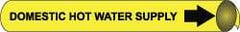 NMC - Pipe Marker with Domestic Hot Water Supply Legend and Arrow Graphic - 10 to 10" Pipe Outside Diam, Black on Yellow - Makers Industrial Supply