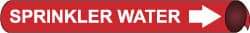 NMC - Pipe Marker with Sprinkler Water Legend and Arrow Graphic - 4-5/8 to 5-7/8" Pipe Outside Diam, White on Red - Makers Industrial Supply