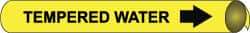 NMC - Pipe Marker with Tempered Water Legend and Arrow Graphic - 1-1/8 to 2-3/8" Pipe Outside Diam, Black on Yellow - Makers Industrial Supply