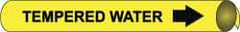 NMC - Pipe Marker with Tempered Water Legend and Arrow Graphic - 10 to 10" Pipe Outside Diam, Black on Yellow - Makers Industrial Supply