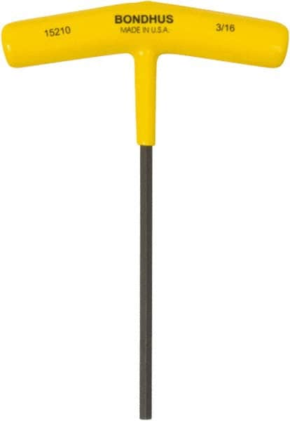 Bondhus - 3/16" Hex, T-Handle Cushion Grip, Hex Key - 6" OAL, Protanium High Torque Steel, Inch System of Measurement - Makers Industrial Supply