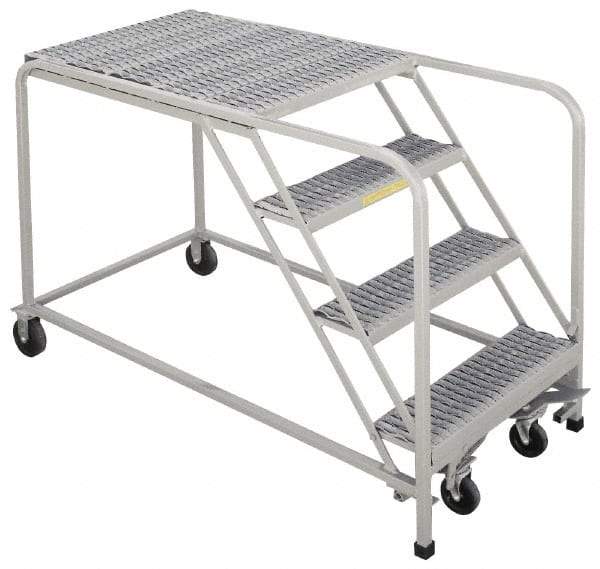 PW Platforms - 40" 4 Step Platform - Rolling Work Platform, 500 Lb Capacity, 40" Platform Height, 32" Base Width x 67" Base Depth, Perforated Tread - Makers Industrial Supply