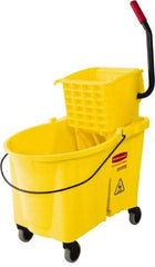 Rubbermaid - 44 Qt Plastic Bucket & Wringer - 26.3333" Long x 38-1/8" High x 18-1/8" Wide, Yellow - Makers Industrial Supply