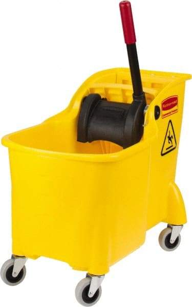 Rubbermaid - 31 Qt Plastic Bucket & Wringer - 22-5/8" Long x 32-1/4" High x 13-1/4" Wide, Yellow - Makers Industrial Supply