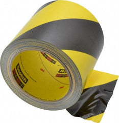 3M - Black & Yellow Striped Vinyl Tape - 4" Wide x 108' Long x 5.4 mil Thick, General Traffic - Makers Industrial Supply