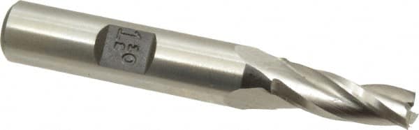 Made in USA - 1.5° Taper Angle per Side, 1/4" Small End Diam, 3/4" LOC, High Speed Steel 3 Flute Tapered Square End Mill - 2-7/8" OAL, 3/8" Shank Diam, Spiral Flute - Makers Industrial Supply