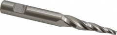 Made in USA - 5° Taper Angle per Side, 1/8" Small End Diam, 1-1/2" LOC, High Speed Steel 3 Flute Tapered Square End Mill - 3-1/4" OAL, 3/8" Shank Diam, Spiral Flute - Makers Industrial Supply