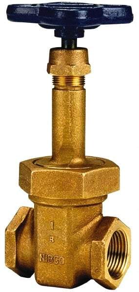 NIBCO - 1-1/4" Pipe, Class 125, Threaded Bronze Solid Wedge Rising Stem Gate Valve - 200 WOG, 125 WSP, Union Bonnet - Makers Industrial Supply