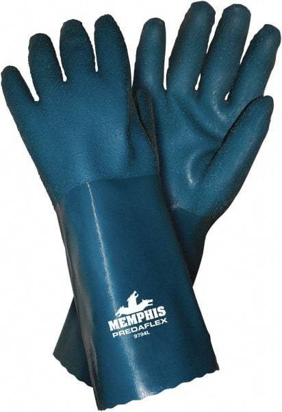 MCR Safety - Size L (9), 14" Long, 14 mil Thick, Supported, Nitrile Chemical Resistant Gloves - Rough Finish, Interlock Knit Lined, Blue - Makers Industrial Supply