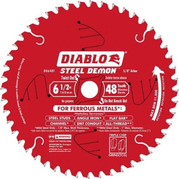 Freud - 6-1/2" Diam, 5/8" Arbor Hole Diam, 48 Tooth Wet & Dry Cut Saw Blade - Carbide-Tipped, Burr-Free Action, Standard Round Arbor - Makers Industrial Supply