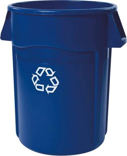 Rubbermaid - 44 Gal Blue Round Recycling Container - Polyethylene, Recycle Symbol Graphic - Makers Industrial Supply