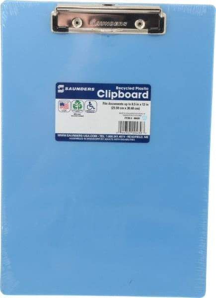 Saunders - 12-1/2 Inch Long x 9 Inch Wide x 1/2 Inch High, Clip Board - Ice Blue - Makers Industrial Supply