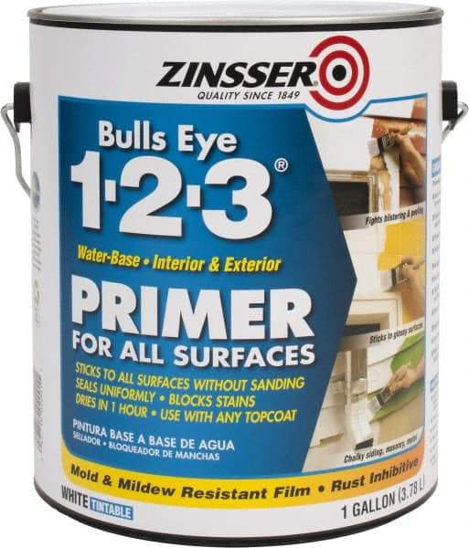 Zinsser - 1 Gal Flat White Water-Based Acrylic Enamel Primer - 350 to 450 Sq Ft Coverage, 84 gL Content, Quick Drying - Makers Industrial Supply