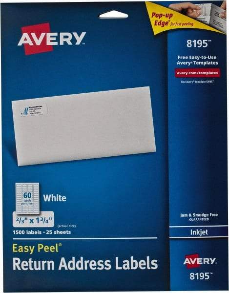 AVERY - 0.6" Wide x 1-3/4" Long, White Paper Return Address Label - For Inkjet Printers - Makers Industrial Supply