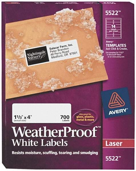 AVERY - 4" Long, White Polyester Shipping Label - For Laser Printers - Makers Industrial Supply