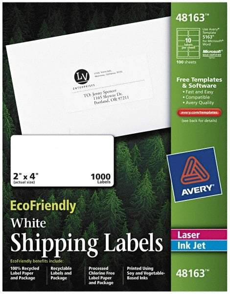 AVERY - 2" Wide x 4" Long, White Paper Shipping Label - For Laser/Inkjet Printers - Makers Industrial Supply