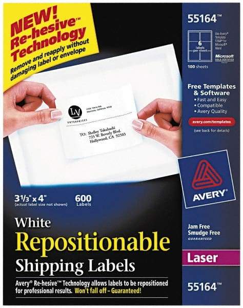 AVERY - 4" Long, White Paper Shipping Label - For Laser Printers - Makers Industrial Supply