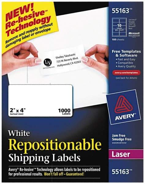 AVERY - 2" Wide x 4" Long, White Paper Shipping Label - For Laser Printers - Makers Industrial Supply