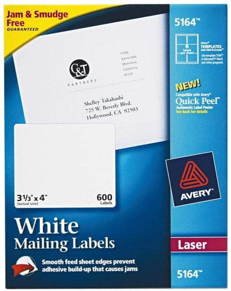 AVERY - 4" Long, White Paper Shipping Label - For Laser Printers - Makers Industrial Supply