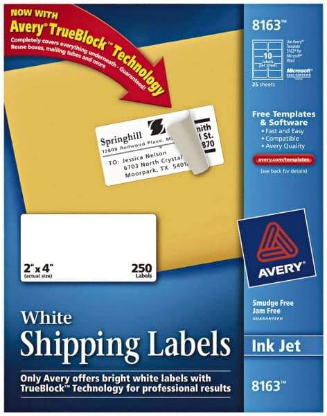 AVERY - 2" Wide x 4" Long, White Paper Shipping Label - For Inkjet Printers - Makers Industrial Supply