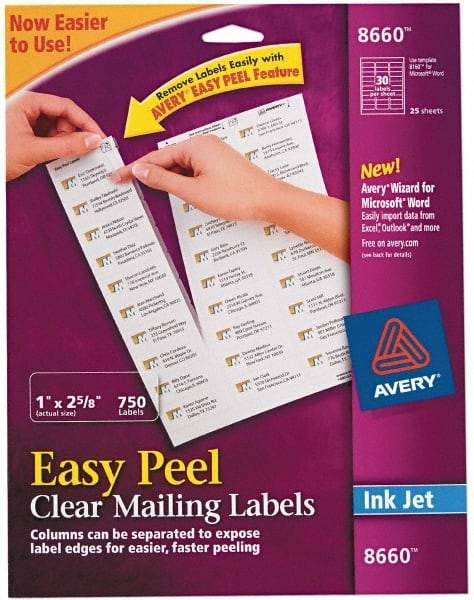 AVERY - 1" Wide x 2-5/8" Long, Clear Shipping Label - For Inkjet Printers - Makers Industrial Supply