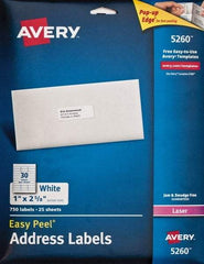 AVERY - 1" Wide x 2-5/8" Long, White Paper Shipping Label - For Laser Printers - Makers Industrial Supply