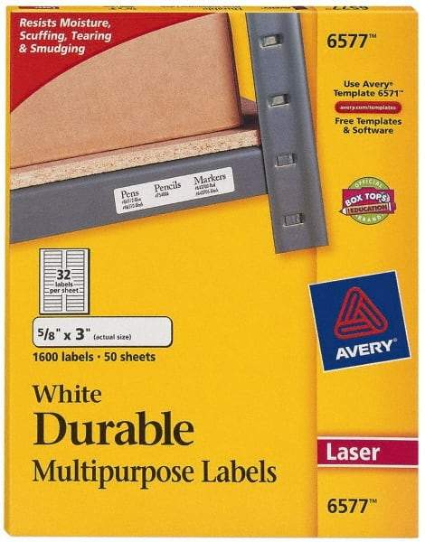 AVERY - 3" Long, White Paper Name Badge Labels - For Laser Printers - Makers Industrial Supply