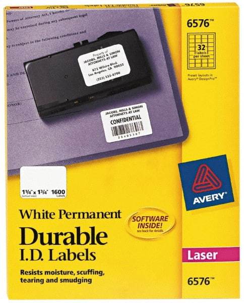 AVERY - 1-3/4" Long, White Paper Name Badge Labels - For Laser/Inkjet Printers - Makers Industrial Supply