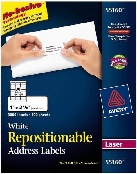 AVERY - 1" Wide x 2-5/8" Long, White Paper Shipping Label - For Laser Printers - Makers Industrial Supply