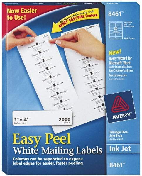 AVERY - 1" Wide x 4" Long, White Paper Shipping Label - For Inkjet Printers - Makers Industrial Supply