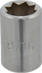 Proto - 9/16", 1/2" Drive, Standard Hand Socket - 8 Points, 1-1/2" OAL, Alloy Steel, Chrome Finish - Makers Industrial Supply