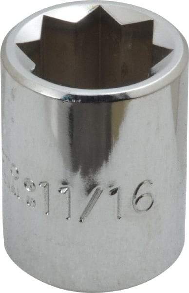 Proto - 11/16", 1/2" Drive, Standard Hand Socket - 8 Points, 1-1/2" OAL, Alloy Steel, Chrome Finish - Makers Industrial Supply