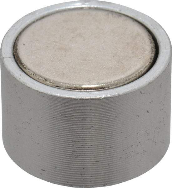 Mag-Mate - 10-24 Thread, 3/4" Diam, 1/2" High, 3 Lb Average Pull Force, Neodymium Rare Earth Pot Magnet - 1/4" Tapped Hole Depth, Nickel Plated, Aluminum Insulated - Makers Industrial Supply