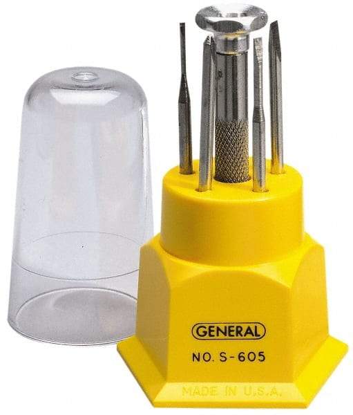 General - 5 Piece Phillips & Slotted Screwdriver Set - Round Shank, Steel Handle, Blade Sizes: Length 1, Bit Sizes: Philips #0, Tip Thickness: 1/25, 1/19, 1/14 & 1/10 - Makers Industrial Supply