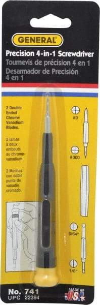 General - 4 Piece Bit Screwdriver - Phillips, Slotted, Precision - Makers Industrial Supply