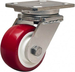 Hamilton - 4" Diam x 2" Wide x 5-5/8" OAH Top Plate Mount Swivel Caster - Polyurethane Mold on Polypropylene, 750 Lb Capacity, Delrin Bearing, 4 x 5" Plate - Makers Industrial Supply