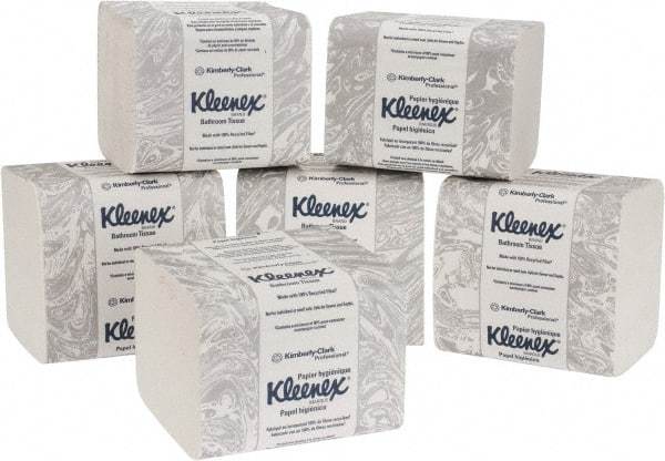 Kleenex - 4-1/2" Sheet Width, Single Sheet Pack Toilet Tissue - 250 Sheets per Roll, 2 Ply, White, Recycled Fiber - Makers Industrial Supply