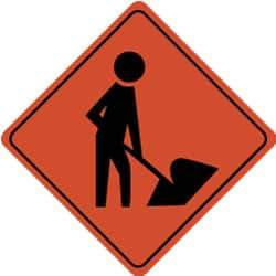 NMC - "Worker Digging", 24" Wide x 24" High, Aluminum Traffic Control Signs - 0.08" Thick, Black on Orange, High Intensity Reflectivity, Diamond, Post Mount - Makers Industrial Supply