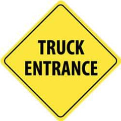 NMC - "Truck Entrance", 24" Wide x 24" High, Aluminum Traffic Control Signs - 0.08" Thick, Black on Yellow, High Intensity Reflectivity, Diamond, Post Mount - Makers Industrial Supply