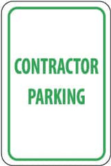 NMC - "Contractor Parking", 12" Wide x 18" High, Aluminum Reserved Parking Signs - 0.063" Thick, Green on White, Rectangle, Post Mount - Makers Industrial Supply