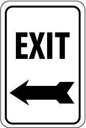 NMC - "Exit", "Left Arrow", 12" Wide x 18" High, Aluminum Parking Lot Traffic Signs - 0.08" Thick, Black on White, Engineer Grade Reflectivity, Rectangle, Post Mount - Makers Industrial Supply