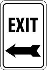 NMC - "Exit", "Left Arrow", 12" Wide x 18" High, Aluminum Parking Lot Traffic Signs - 0.063" Thick, Black on White, Rectangle, Post Mount - Makers Industrial Supply