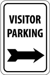 NMC - "Visitor Parking", "Right Arrow", 12" Wide x 18" High, Aluminum Parking Lot Traffic Signs - 0.08" Thick, Black on White, Engineer Grade Reflectivity, Rectangle, Post Mount - Makers Industrial Supply