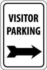 NMC - "Visitor Parking", "Right Arrow", 12" Wide x 18" High, Aluminum Parking Lot Traffic Signs - 0.063" Thick, Black on White, Rectangle, Post Mount - Makers Industrial Supply