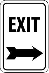 NMC - "Exit", "Right Arrow", 12" Wide x 18" High, Aluminum Parking Lot Traffic Signs - 0.08" Thick, Black on White, Engineer Grade Reflectivity, Rectangle, Post Mount - Makers Industrial Supply