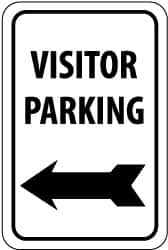 NMC - "Visitor Parking", "Left Arrow", 12" Wide x 18" High, Aluminum Parking Lot Traffic Signs - 0.08" Thick, Black on White, Engineer Grade Reflectivity, Rectangle, Post Mount - Makers Industrial Supply